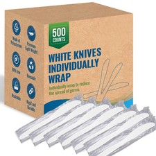 Plastic White Knives Disposable Individually Wrapped - Medium Weight 500pcs. ...