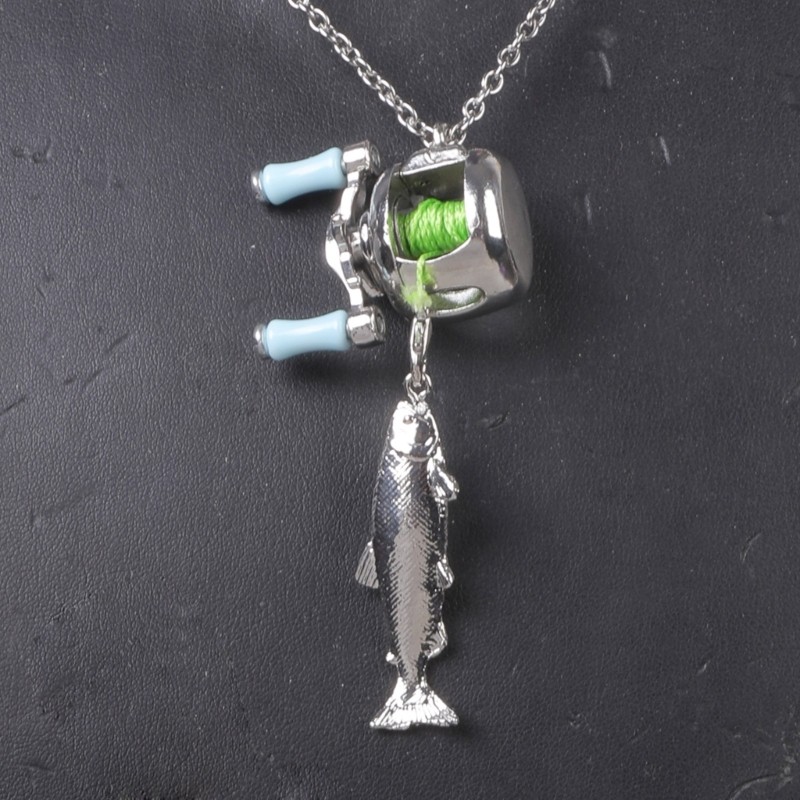 Miniature Fishing Reel Necklace Fish Charm Neckchain Fishing
