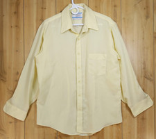 VTG Sears PERMA-PREST Fitted Dress Shirt Mens 17 32/33 Light Yellow Rib Stripe