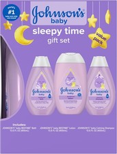 Johnson's Baby Sleepy Time Gift Set with Calming Bedtime Bath Wash, Lotion  Sha
