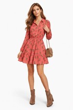 Guess Coral Leopard Print Shirt Dress Tiered Long Sleeve Button Front Size XS