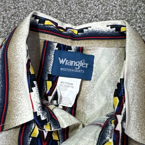 Wrangler Western Shirt Men Beige Stripe Aztec Southwestern Pearl Snap Size XXL - Picture 5 of 12
