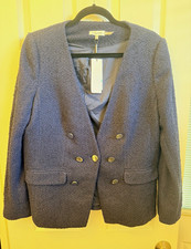 Calvin Klein Women's 16 Blue Tweed Button Blazer Jacket Lined Long Sleeve