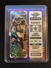 Alvin Kamara 2022 Contenders Optic Season Ticket no. 36 PURPLE PULSAR Prizm /26