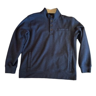 L.L. Bean Katahdin Iron Works Bonded Waffle Fleece, Snap Mock, Blue, Size L
