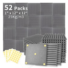 Focusound 52 Pack Grey Acoustic Foam Panels 1" x 12" x 12" Sound Proof Foam Panl