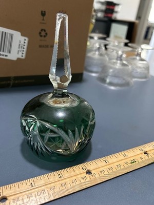 Vintage EMERALD KELLY GREEN Dinner Bell Cut-to-Clear 24% Lead Crystal Lus
