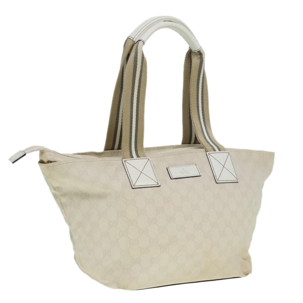 Gucci Web Zip Tote Gg Canvas White Canvas Tote Bag Bag (Pre-Owned)