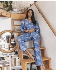 Print Fresh Pajama Set 2 Piece Womens Blue Leopards Bagheera Cotton Size XS