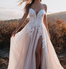 NWT Allure Romance Wedding Dress Tulle Off Shoulder sz 8 Ivory A-Line Style 3500