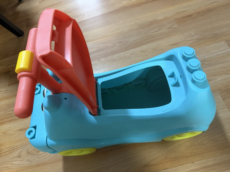 Kids 4-Wheel Ride-On Push Car Toy Blue/Teal w/ Pink Seat, Handle, Yellow Wheels