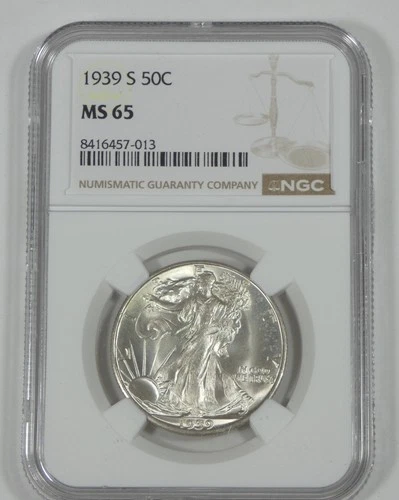1939-S Walking Liberty Half Dollar CERTIFIED NGC MS 65 Silver 50c