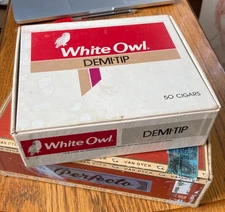 VINTAGE Cigar Boxes LOT of 2 WHITE OWL DEMI-TIP & GENERAL CIGAR CO. VAN DYCK .10