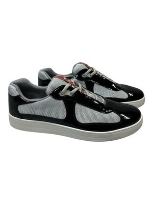 Prada Men s Sneakers Black Patent Leather Mesh Low Top Shoes Size UK 10