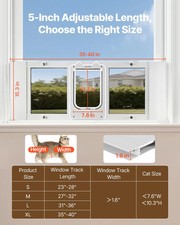 Cat Door for Window, Adjustable to Fit Window Width 35"-40", 4 Secure Lock Modes