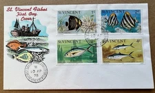 1975 St. Vincent Fishes FDC • Marine Life Issue • Fishing Vessel Cachet