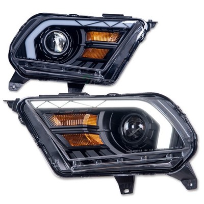 TLAPS For 2010-2014 Ford Mustang LED Strip Bar Projector Headlights Amber Black