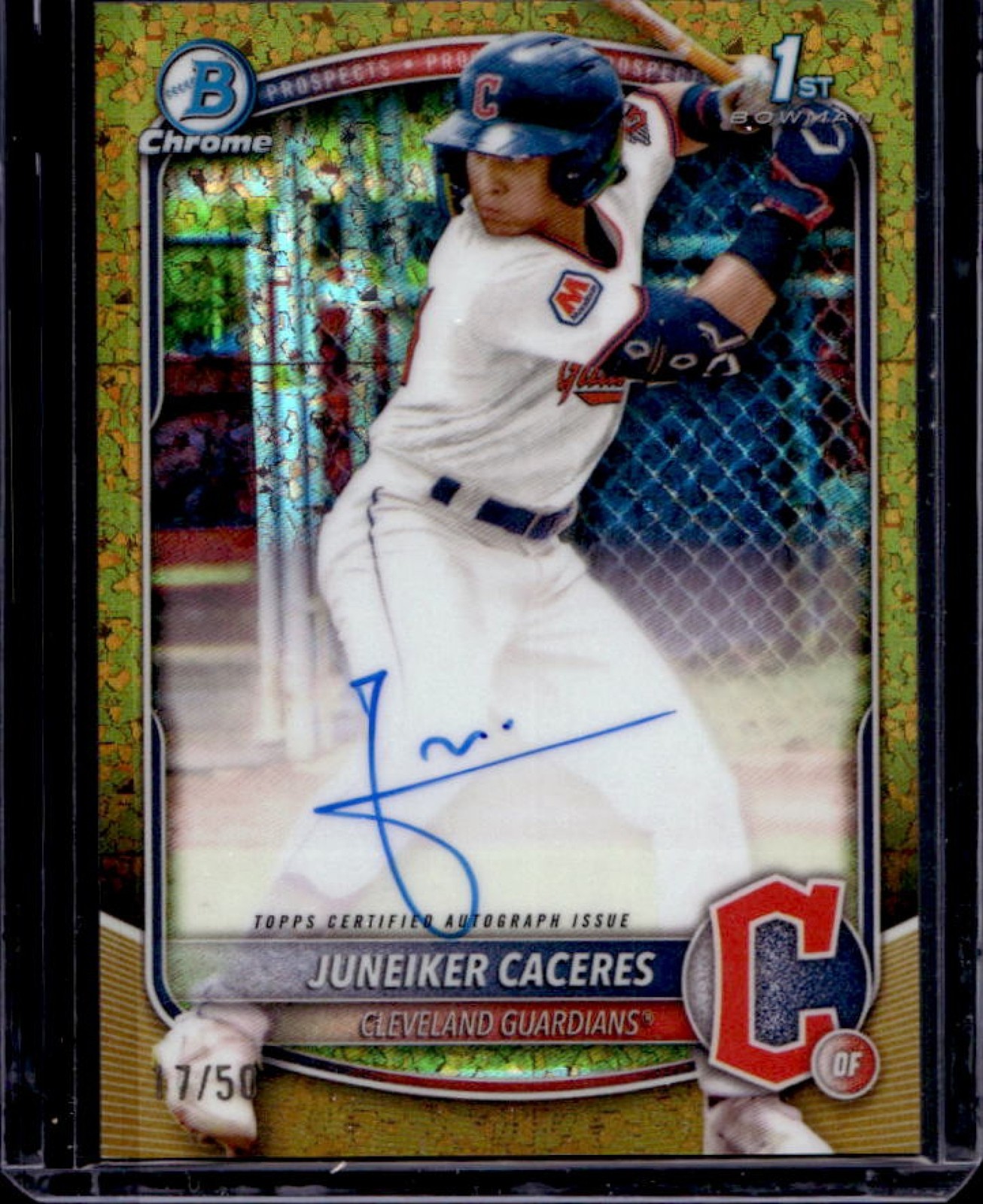 2025 Bowman Chrome Juneiker Caceres Auto Gold Mini Diamonds Refractor 1st #17/50