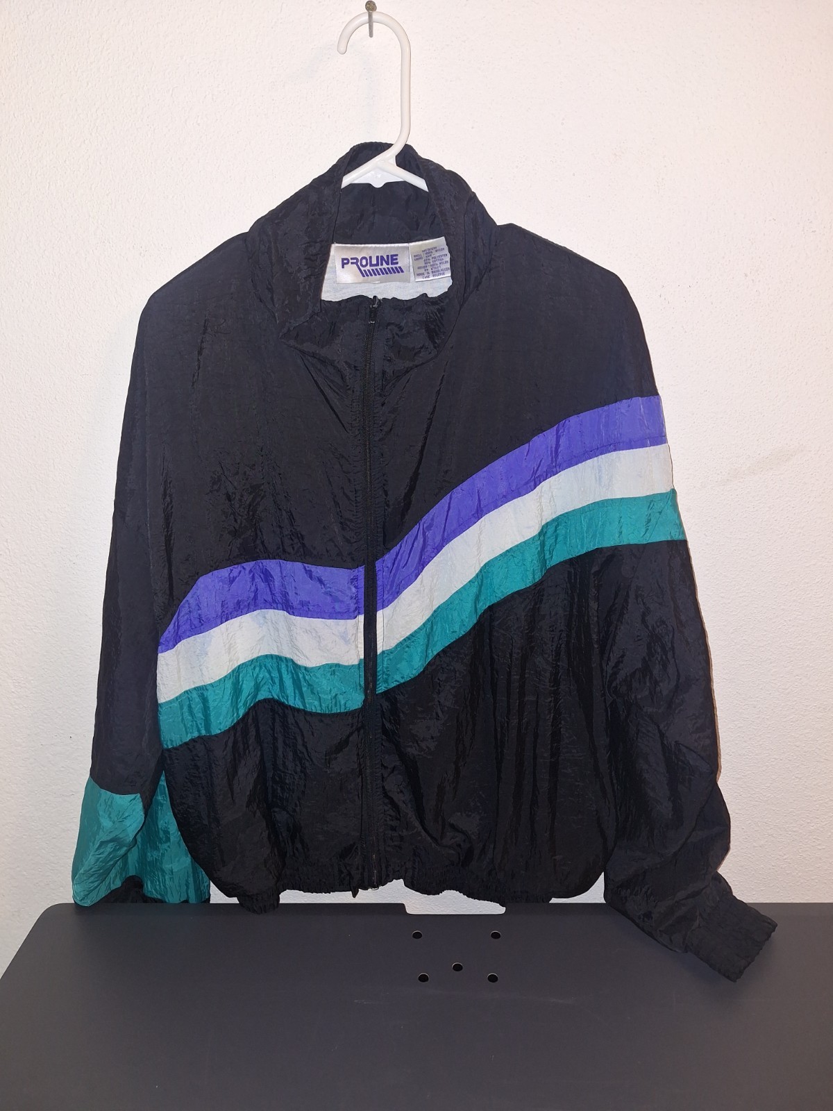 Y2k Medium Proline Nylon Windbreaker Mens Lined Full Zip Track Jacket Colorblock