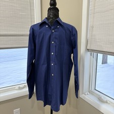 Chaps Shirt Mens Medium Blue Long Sleeve Solid Collared Button Down wrinkle free