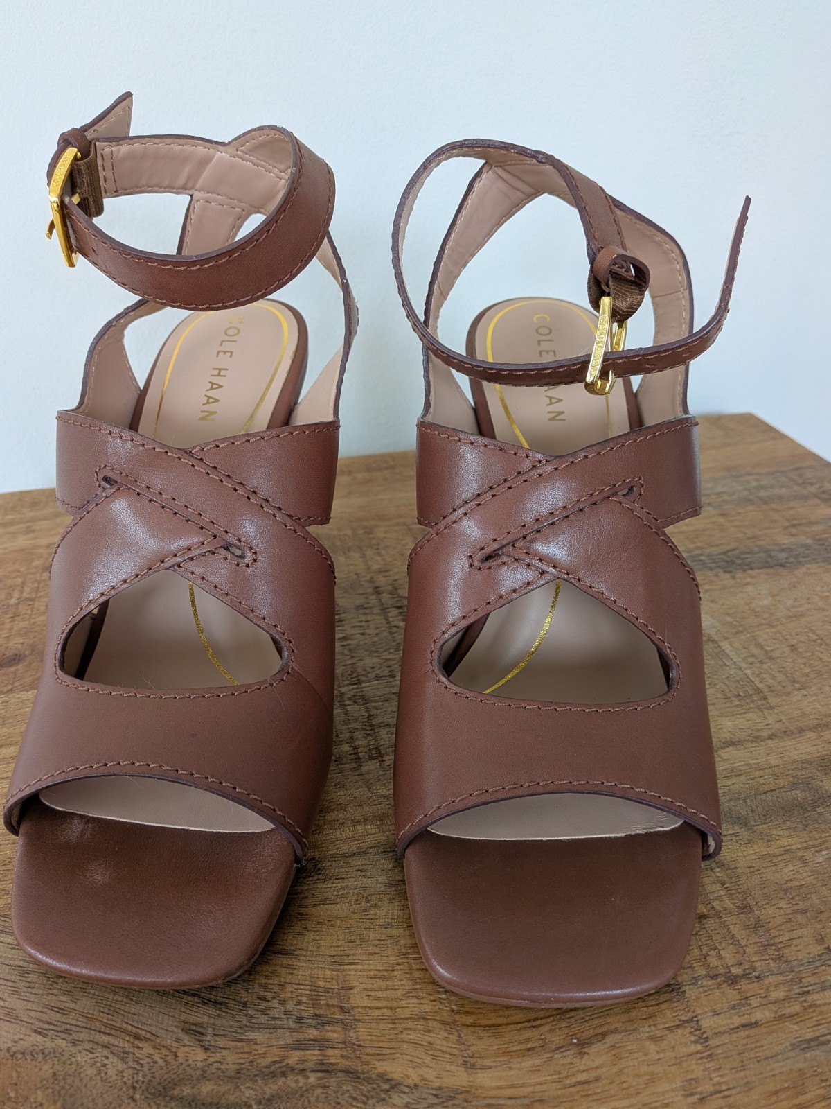 Cole Haan Brown Leather Block Heel Sandals Ankle Strap Women's Size 6