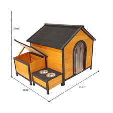 Extra Large Wooden Dog House for Multiple Dogs with Bowls  Toy Box