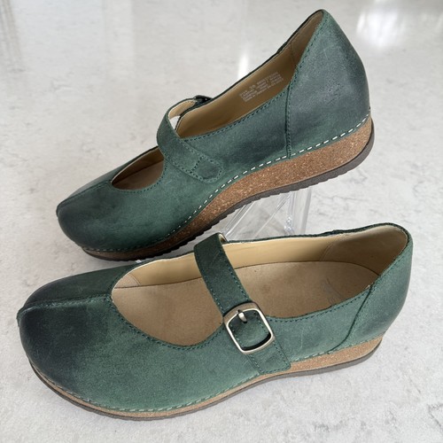 Dansko Mika Mary Jane Shoes Women's size EU 38 US 7.5-8 Green Burnished Suede