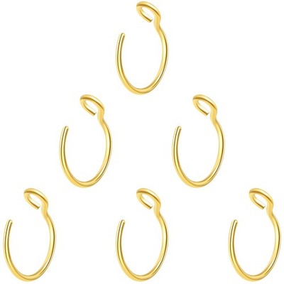 6 Pcs Nose Rings Hoops Piercings Adjustable, E: 6PS Gold