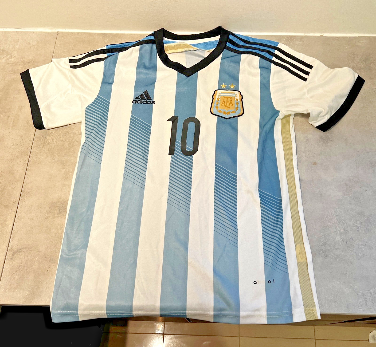 Adidas Messi #10 Jersey SMALL Argentina Home WORLD CUP Climacool Striped 2014