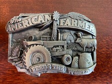 VINTAGE THE AMERICAN FARMER FEEDS THE WORLD BELT BUCKLE 1983 SISKIYOU BUCKLE CO