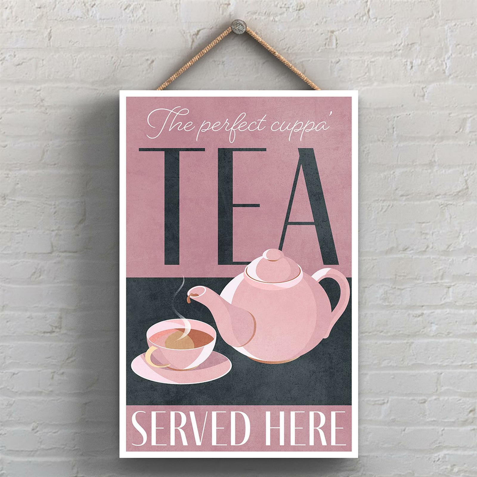 The Perfect Cuppa Tea Served Here Pink Kitchen Decorative Hanging Plaque Sign
