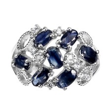 925 Sterling Silver Ring Oval Blue Sapphire Natural Gemstone Jewelry Size 6