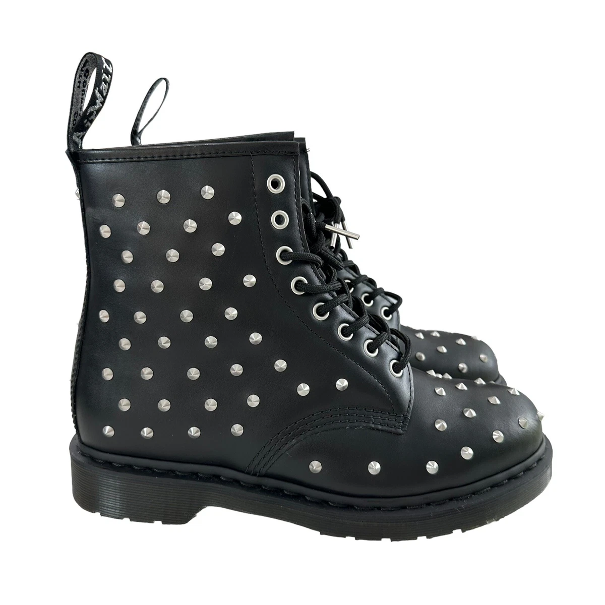 DR. MARTENS 1460 Black Stud Lug Sole Boot Size US Size L10 New No