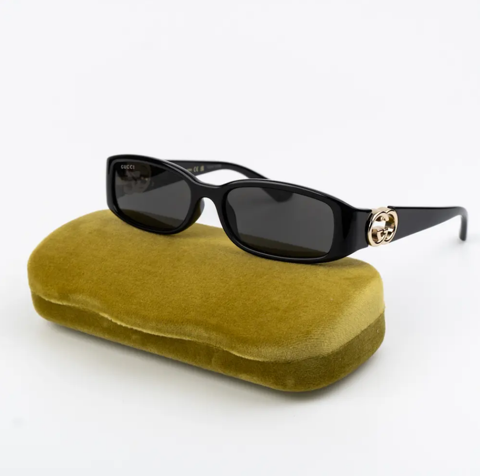 NEW Gucci GG1661S 001 Black Grey Rectangle Unisex Sunglasses