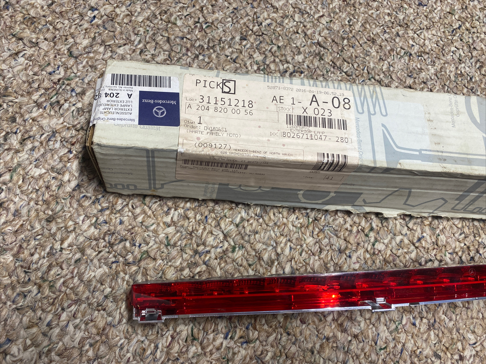 0820 Mercedes W204 C250 C350 CLS550 3rd Third Brake Stop Light Lamp