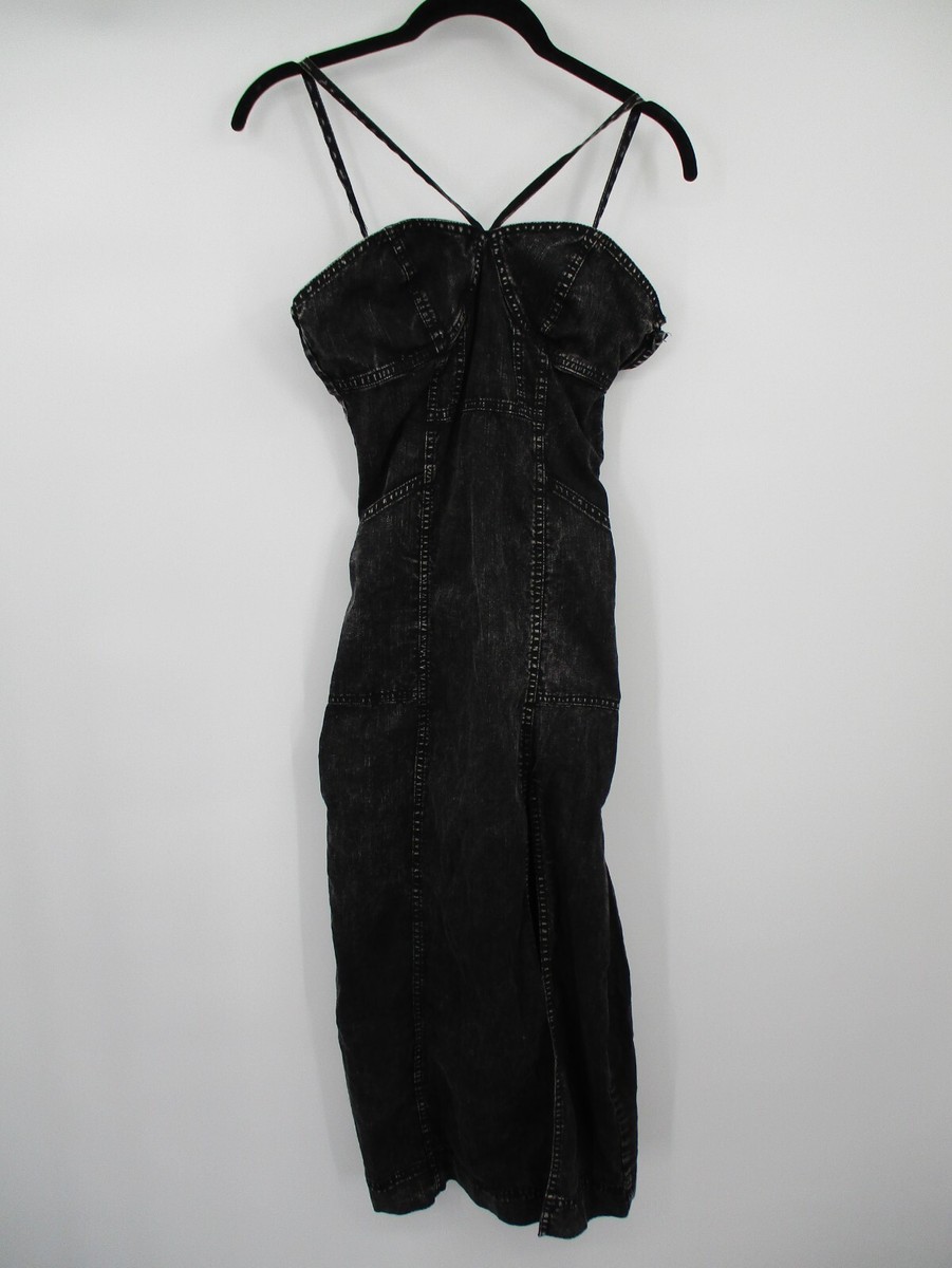Free People Womens Dress 2 Black Strappy Silt Denim Casual Cotton Zipper  Boho