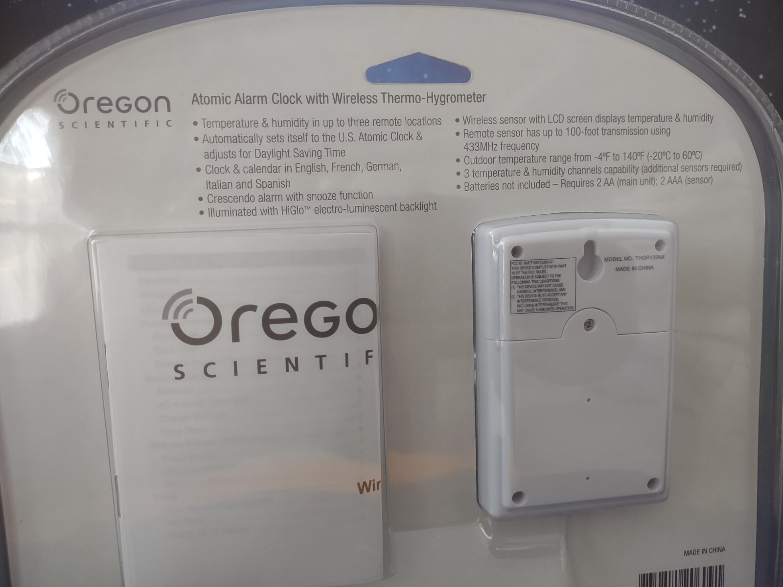 Oregon Scientific Atomic Alarm Clock Thermo-Hygro W/ Sensor THGR122NX NIP