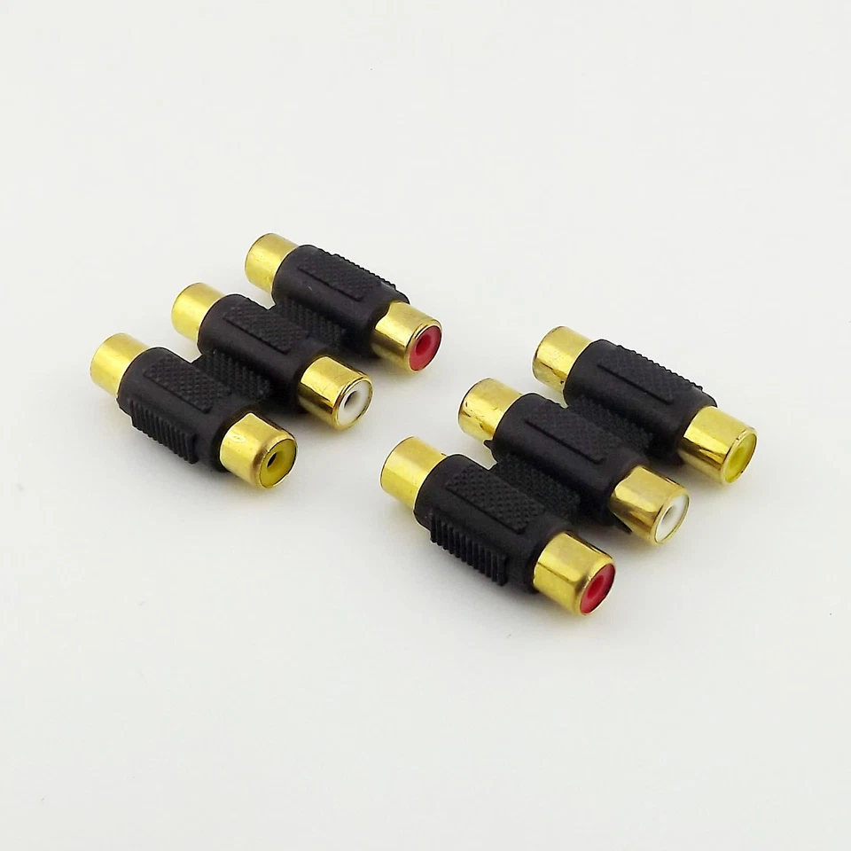 10pcs Triple 3 RCA Female to 3 RCA Female GOLD AV Video Audio Connector Adapter - Image 3 of 4