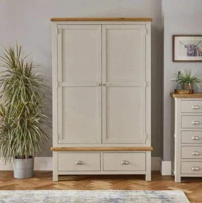 THE FURNITURE MARKET Cotswold Grey Painted Double 2 Door Wardrobe with 2 Drawers - CG15