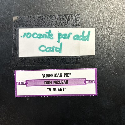 1 JUKEBOX TITLE STRIP Don Mclean American Pie/Vincent 45