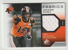 2021 CFL SP Game Used Dominique Rhymes White Fabrics DR BC Lions Murray State
