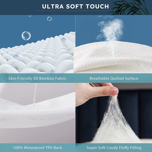 100% Waterproof Mattress Protector Bamboo 3D Air Fabric Deep Fitted Pocket Cover - Picture 3 of 8