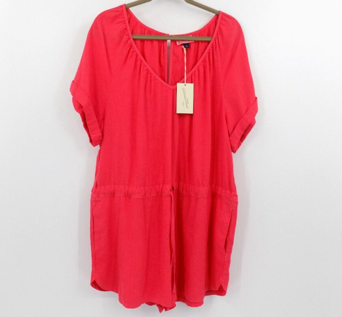 Universal Thread Short Romper Linen Blend Red Pockets Tie Waist XS