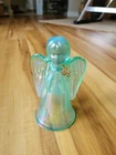 Fenton AQUA Iridescent Glass Angel w/ Brass Butterfly 6” Figure Bell