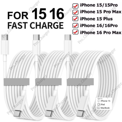 For iPhone 15 16 Pro Max Plus 60W Dual USB C Type-C Cable PD Fast Charger Cord
