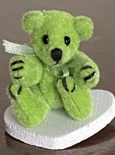 Miniature Dollhouse Artist Tiny GREEN Bear Jointed 1.25” Adorable