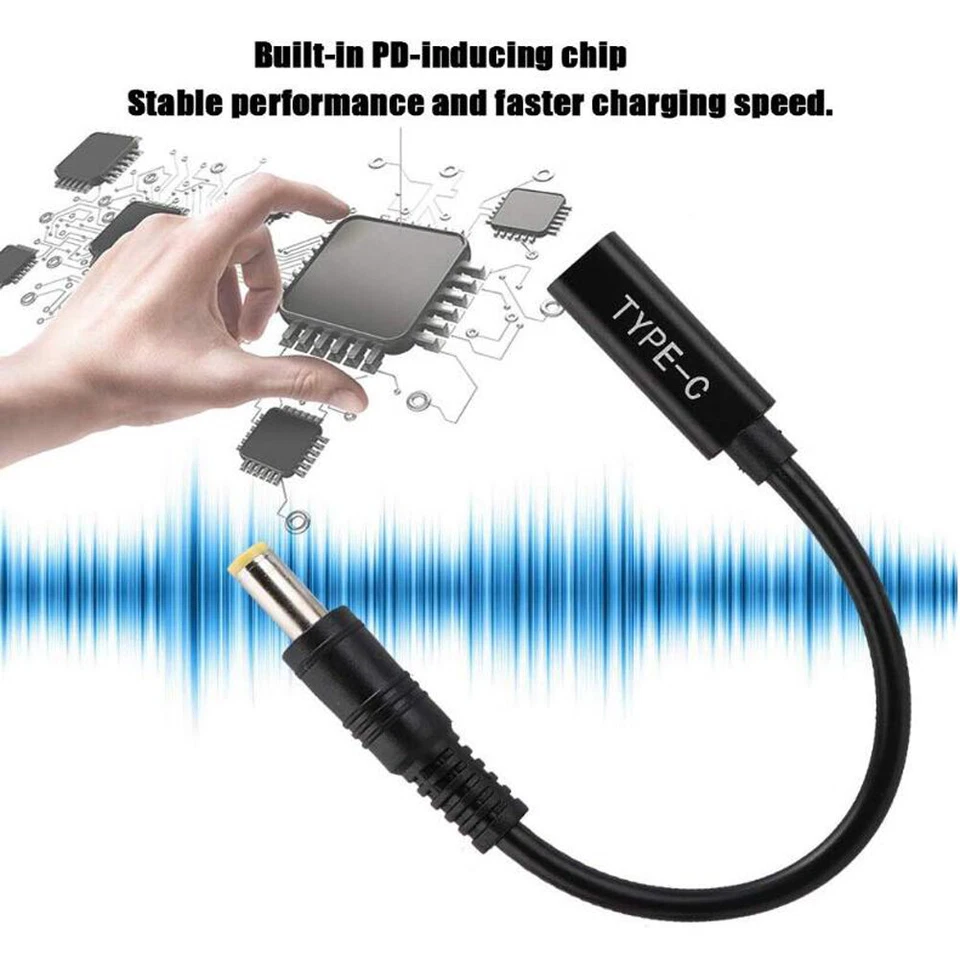 Cable cargador USB tipo C hembra a 5,5 x 2,5 mm PD cable de alimentación para Asus Acer Lenovo Foto 3 de 4