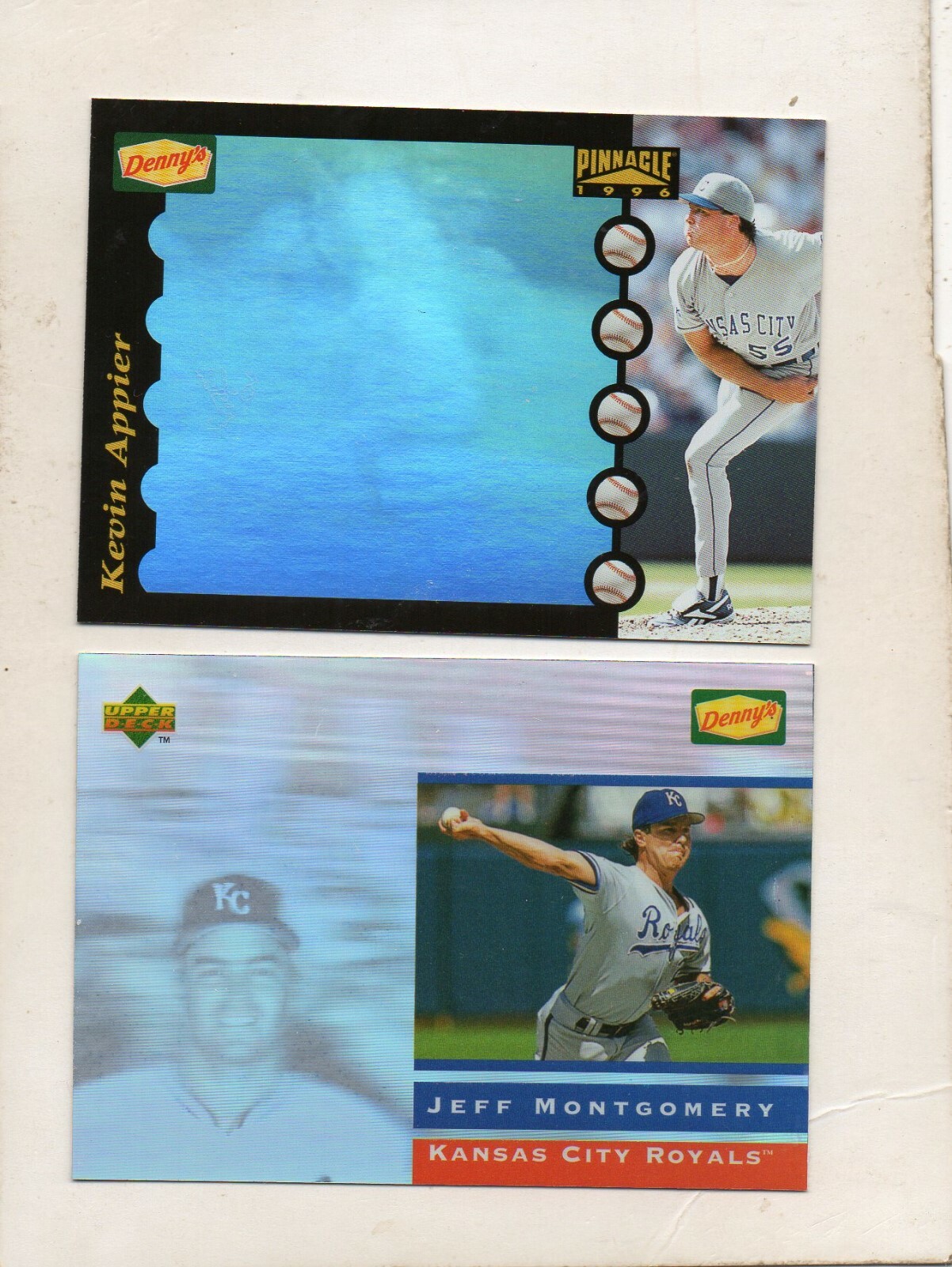 2-1995 1996 denny's card lot jeff montgomery 18 kevin appier 22 kc royals