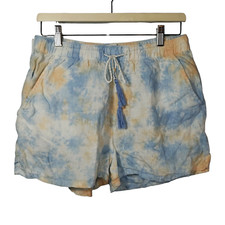 Rachel Zoe Tie-Dye Linen Shorts Women's M Pastel Blue Orange Lounge Beach Casual