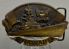 USA Solid Brass Buckle US Navy Hawaii 3 1/4"x2 1/4" 1981 Bergamot Brass Works